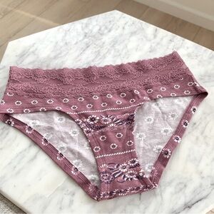 Purple Boho Paisley Print Low Rose Hiphugger Panty with Lace Waistband